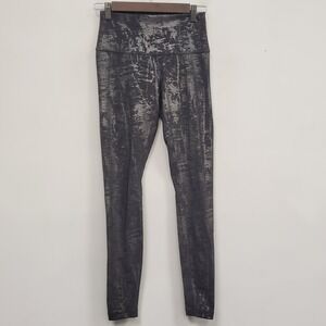 Lululemon Women Wunder Under High Rise Metallic Leggings Size 6 Black Gray Sport